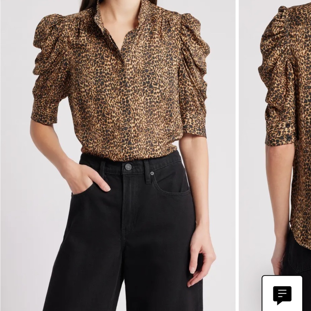 Leopard Print Puff Sleeve Blouse